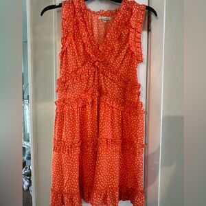 Vibrant Orange Polka Dot Ruffle Dress